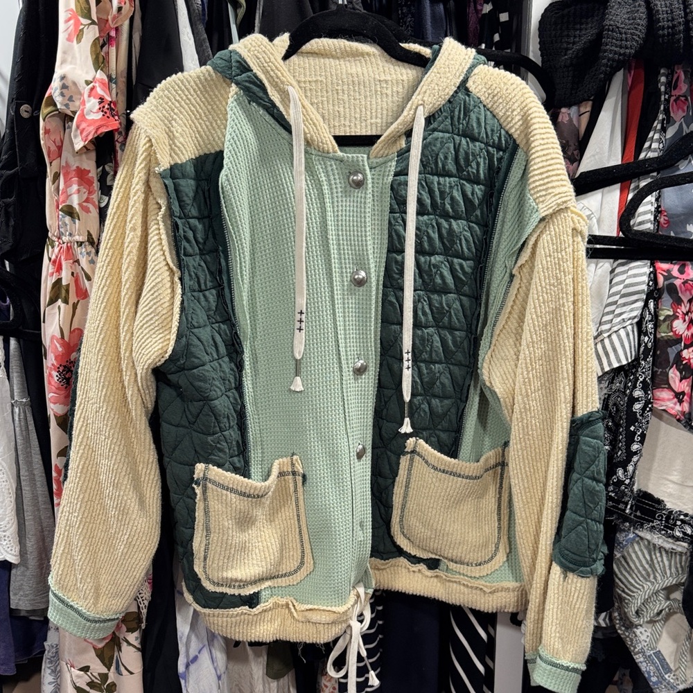 POL Green and Cream Utility Jacket